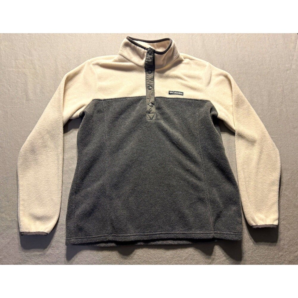 Columbia Women’s L Benton Springs Fleece Half Snap Pullover Gray Cream
